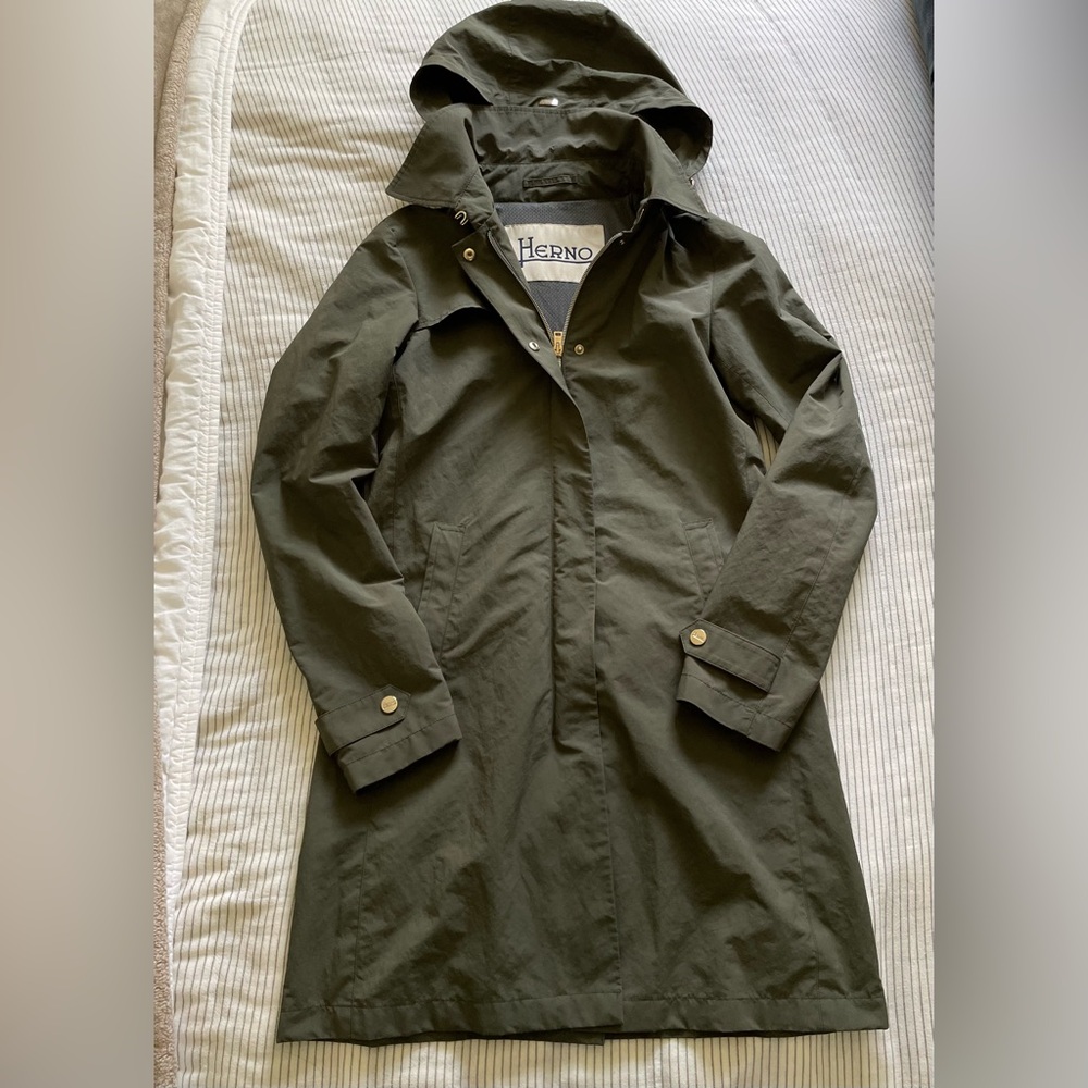 Herno Green Trench Coat with Hood